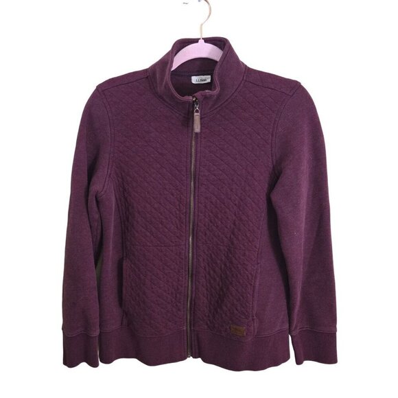 L.L. Bean Burgundy Quilted Full Zip Cotton Blend Sweatshirt Jacket Size S - Picture 1 of 8